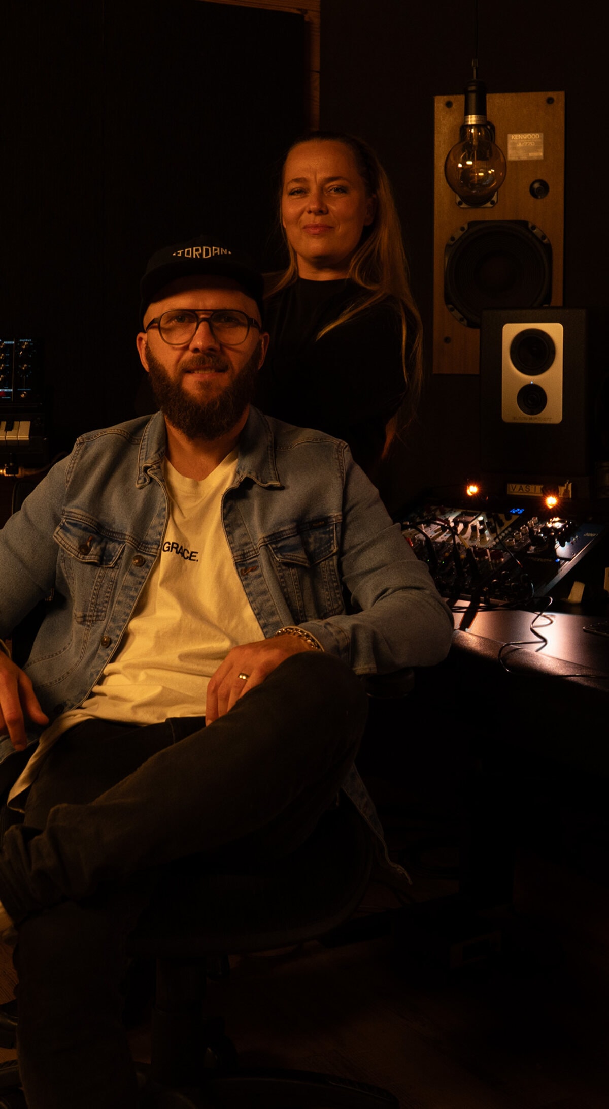 Imprint Production founders in the control room, portrait crop